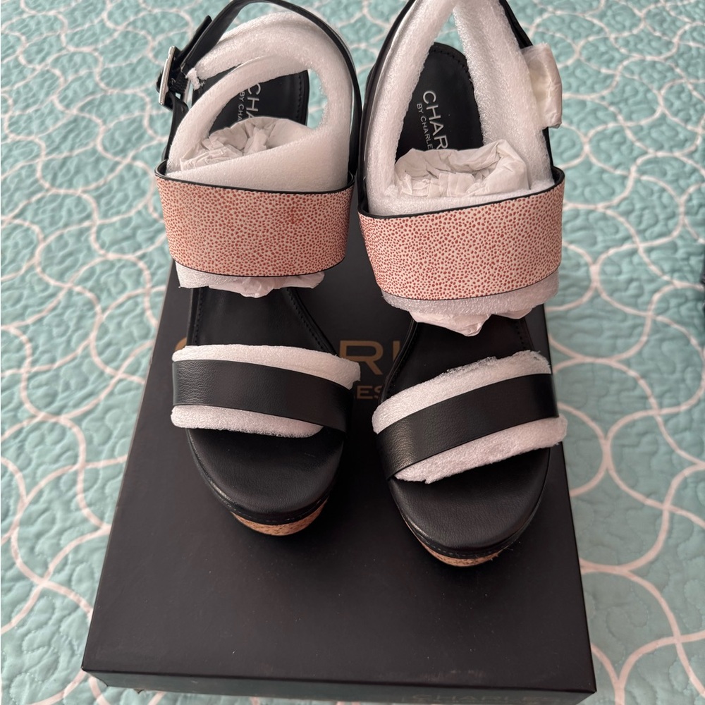 Charles David Black and Pink Strap Sandals